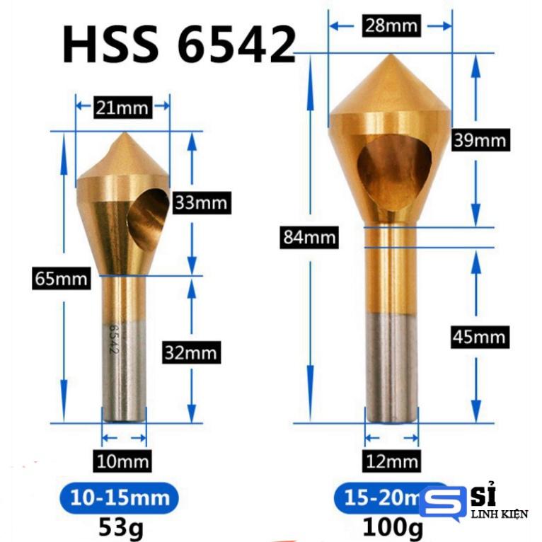 BỘ 4 MŨI DOA LỖ kim khí DẠNG ĐẦU NÓN LỖ PHAY XIÊN 2-20MM PHỦ TITANIUM 0