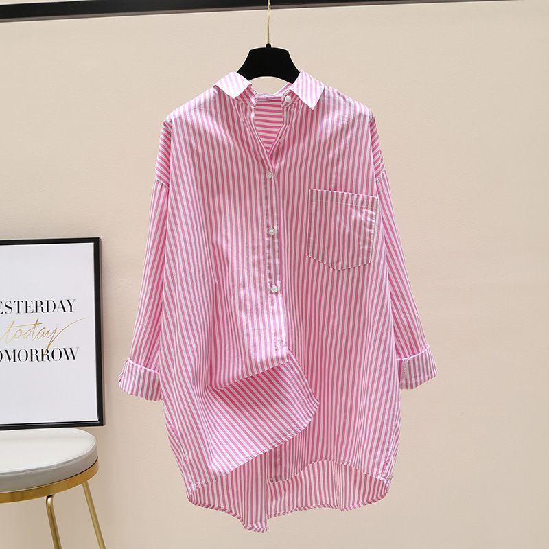 Product Introduction of Striped Printed Long Sleeves Shirt for Women 2024 Autumn New Korean Style Loose-Fitting Simplicity Mid-Length Cardigan Shirt High-End 12