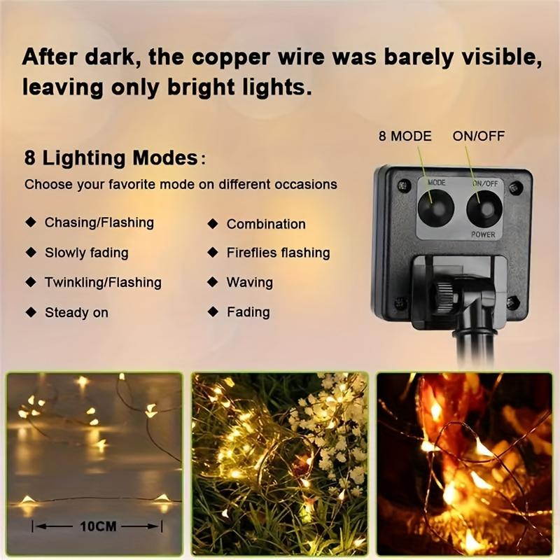 Product Introduction of Solar-Powered LED Outdoor String Lights, 10.06meter 100 Leds, Starry Fairy Lights for Wedding And Various Scenes, Touch Control, Blinking Feature, Removable Photovoltaic Module, Nickel Battery, No Remote - Solar Charged Garden & Landscape Decoration Light 9
