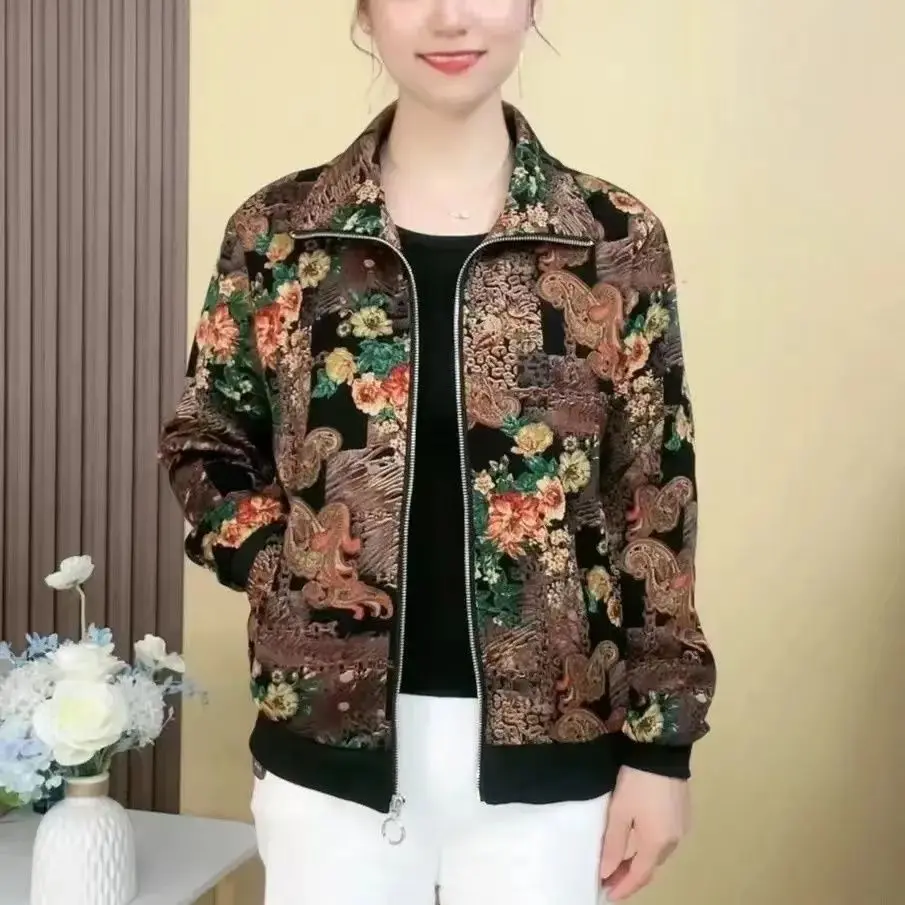 Áo Khoác Hoa, Phong Cách Cho Mẹ Hợp Xu hướng, Dành Cho Nữ, Áo Có Khóa Kéo, Bó Sát, Thích Hợp Cho Mùa Xuân Và Mùa Hè, Mỏng, Chống Nắng, Áo Cardigan Ngắn Women Top Jacket