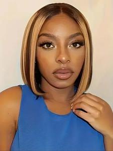 12 Inch Short Straight Layered Lace Front Wigs for Women, Gorgeous Fluffy Wigs with Baby Hair, Human Hair Wigs for Party, Daily Use