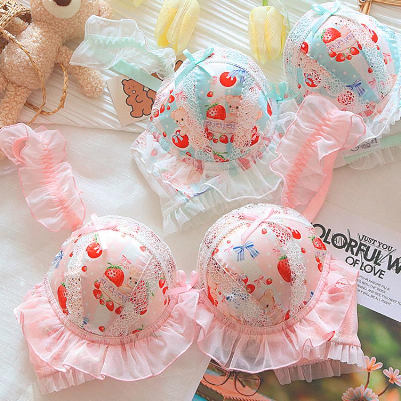 Đồ Lót Phong Cách Công Chúa, Dành Cho Nữ, Phong Cách Lolita, Chất Liệu Mềm Mại Nhật Bản, Thiết Kế Cô Gái Gấu Dễ Thương, Bộ Áo Ngực Không Dây Có Vòng Ngực Nhỏ Đáng Yêu 1