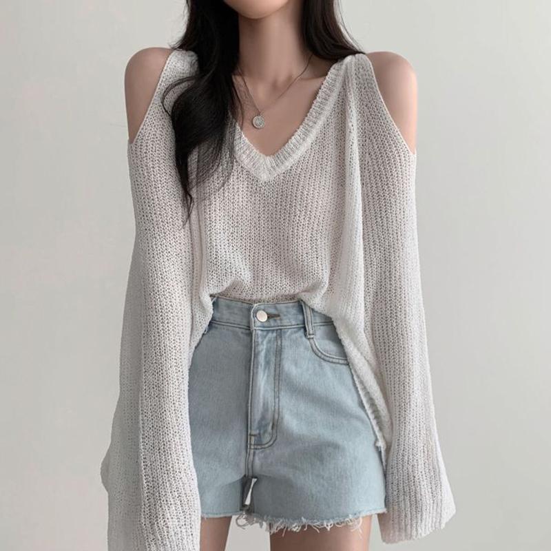 Product Introduction of Sexy Off The Shoulder V Neck Sweater Solid Casual Long Sleeve Women Pullover 18
