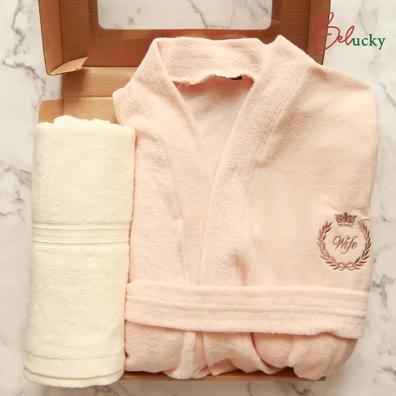 Handuk dan Kimono Bordir Premium Kado Pernikahan Seserahan Wedding Hampers- DUO SET 1