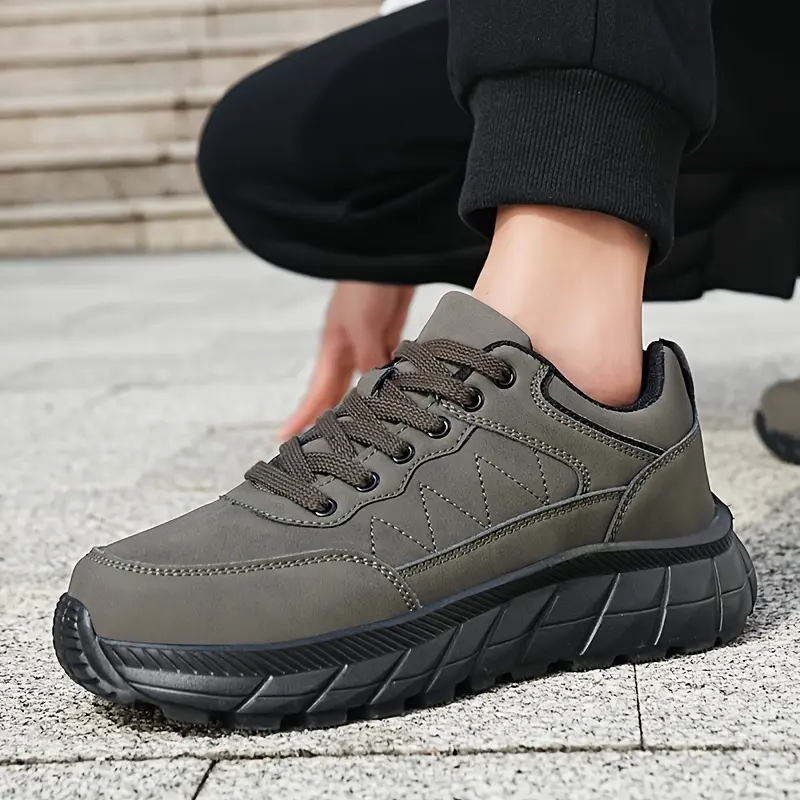 Men's Durable Synthetic Ankle Boots - Comfortable Lace-Up Hiking Boots with Breathable Fabric Lining & Cushioned Insole, Non-Slip PU Sole for Urban Outdoor Trekking, Round Toe Design, Trekking Footwear | Modern Boot Design, Hiking Shoes 3