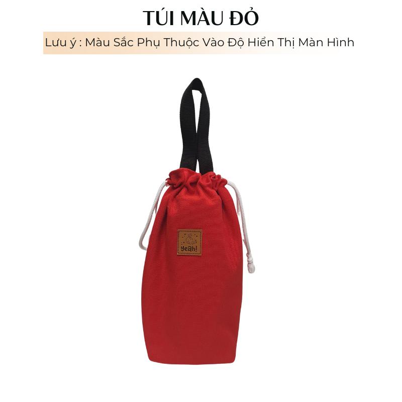 Túi vải 2 lớp dày dặn đựng bình giữ nhiệt có dây rút chất liệu vải canvs 5