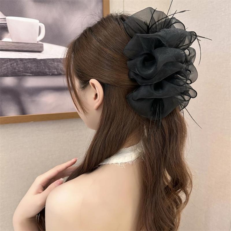 Kẹp Lưới Bong Bóng Đám Mây, Nữ, Cao Cấp, Kẹp Cá Mập Lông Vũ Lớn, cài tóc Kẹp Tóc, Hàng Mới Về 2024 Women 0