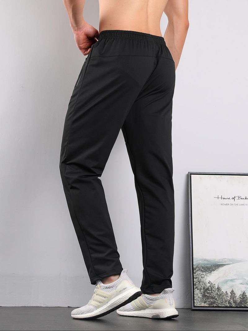 Product Introduction of Men's Solid Drawstring Waist Pants, Casual Comfy Regular Fit Pocket Zipper Trousers for Spring & Fall, Men's Bottoms for Daily Wear 6