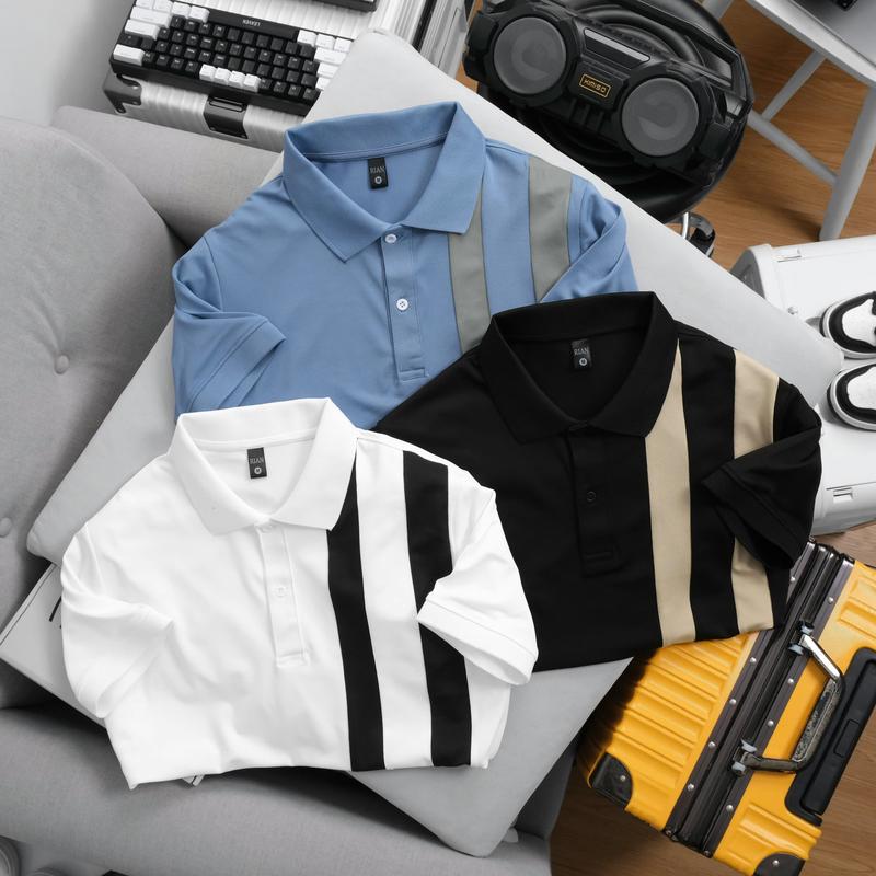 Áo polo nam vải thun cá sấu họa tiết sọc dọc RIAN.03