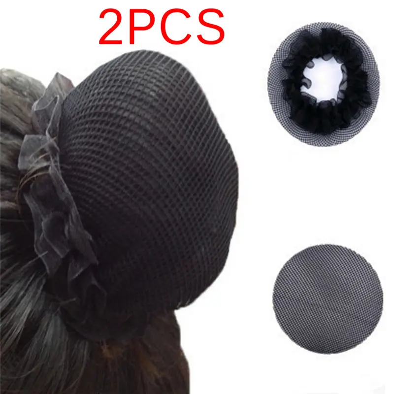 2PCs Women Ballet Dance Skating Snoods Hair Net Bun Cover Black Nylon Material