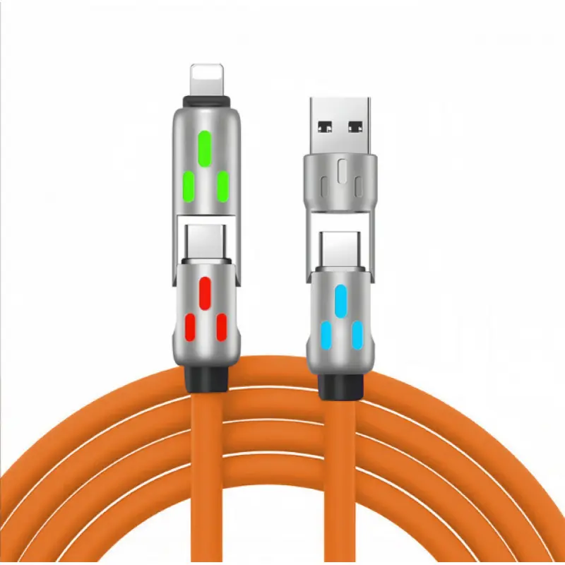 Four-in-one color silicone fast charging cable with color light android