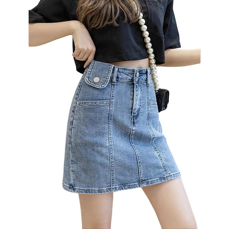 Quần Váy Jean Bigsize Lưng Cao Phom A, Trên Gối Bên Trong Có Quần Bảo Hộ, Co Dãn Mạnh 4338 70kg 80kg Nữ Chân Váy Denim Voan Women quần jean nữ