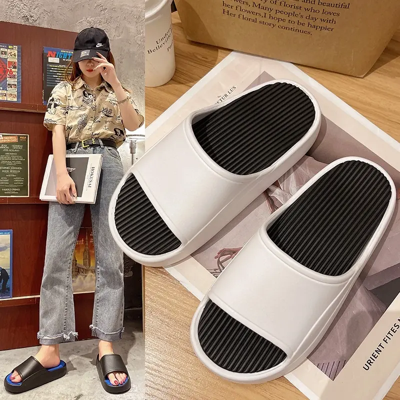 Dép độn đế Trắng Đen 5cm quai ngang Unisex tăng chiều cao 2