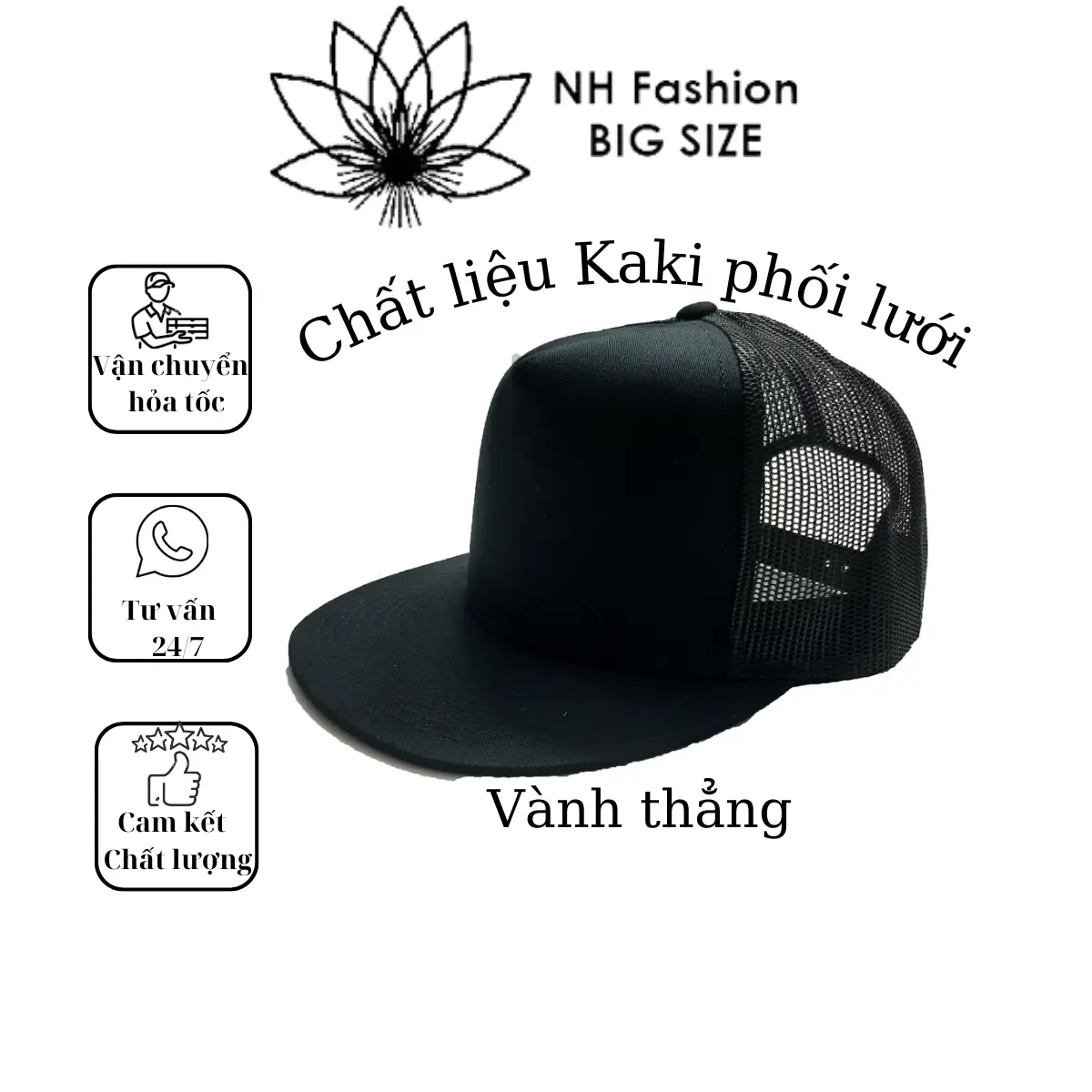 Nón lưỡi trai Snapback vành thẳng phối lưới, phong cách hiphop, thoáng khí thấm hút mồ hôi tốt - NH BIG SIZE SHOP mũ  hip  hop  nữ hats