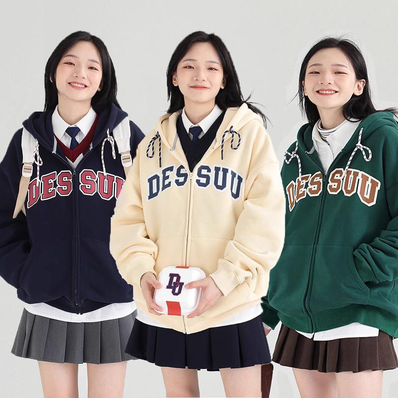 Áo Hoodie Zip Dessuu phong cách đại học họa tiết chữ in hoodie  đỏ hoodie  xanh  đen (lông) zipper zipper