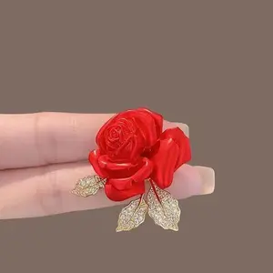 【Jojoo】Bros Mawar Merah Temperamen Aksesoris Jas Mewah Bros Desain Indah yang Modis