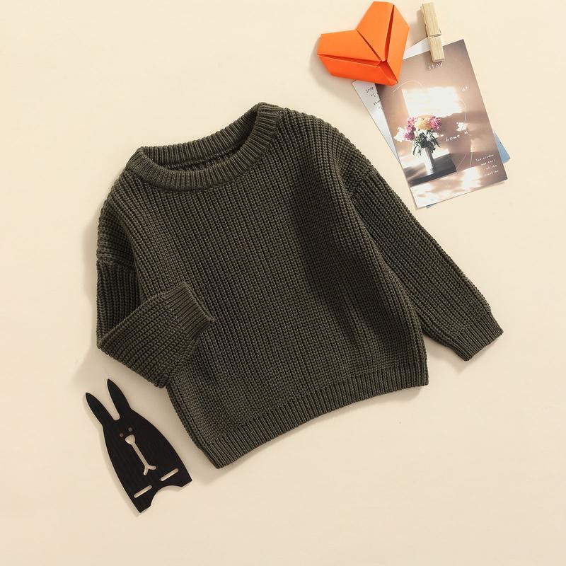 Product Introduction of Baby Solid Color O-neck Sweater Loose Fit Long Sleeve Knitted Pullover for Autumn Winter Casual Clothes 44