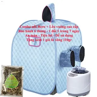 Bộ combo đầy đủ lều xông vuông chui đầu cao cấp + nồi xông hơi 4l (Tặng bịch lá xông truyền thống 110gr) BH 6 tháng