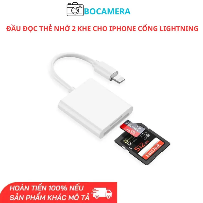 Đầu đọc thẻ 2 khe cho iphone cổng Lightning 0