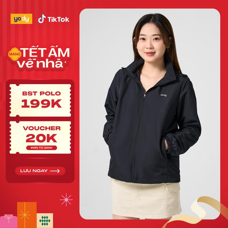 YODY Áo Khoác Gió Nữ Trượt Nước Thông Minh Lót Lưới Mềm Nhẹ Thông Thoáng AKN5042