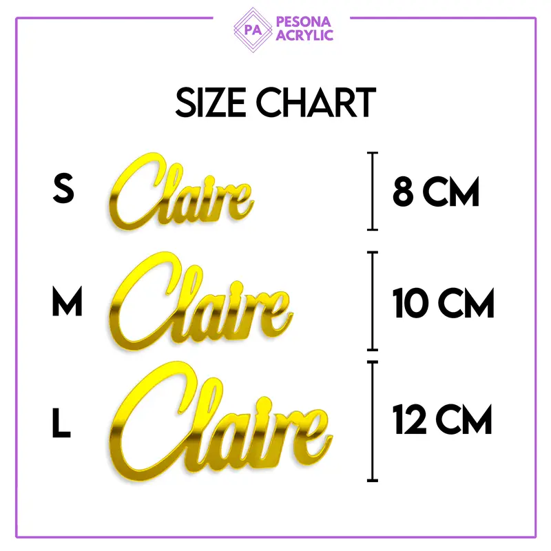 Topper Cake Acrylic Custom Nama Tusuk Depan Gold 5