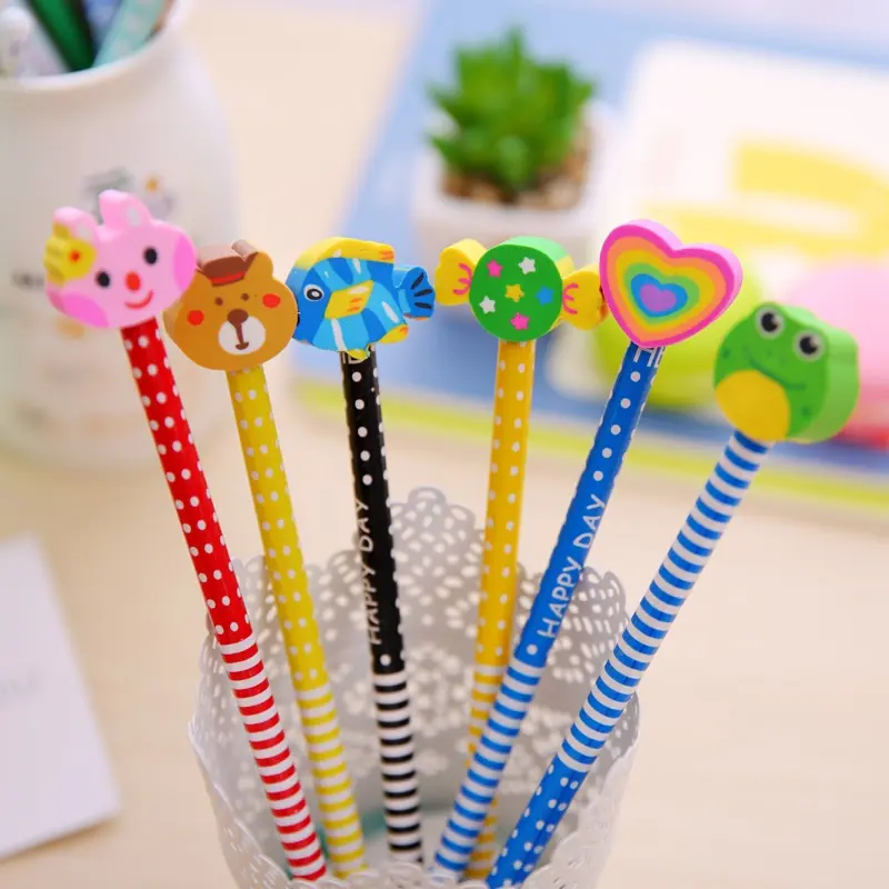 BISA COD S5691 Pensil Karakter + Penghapus Pensil Lucu / Pensi Ada Penghapus Karakter Unik Lucu Kayu Stationery 2