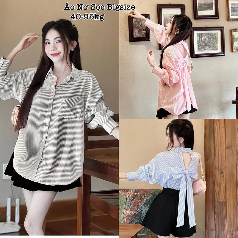 Áo Sơ Mi Nữ Tay Dài Đính Nơ Phía Sau Lưng Form Rộng Bigsize Xinh Đẹp Cao Cấp Dễ Thương Freesize 50-95kg Top Áo Sơ Mi sơ minu2293