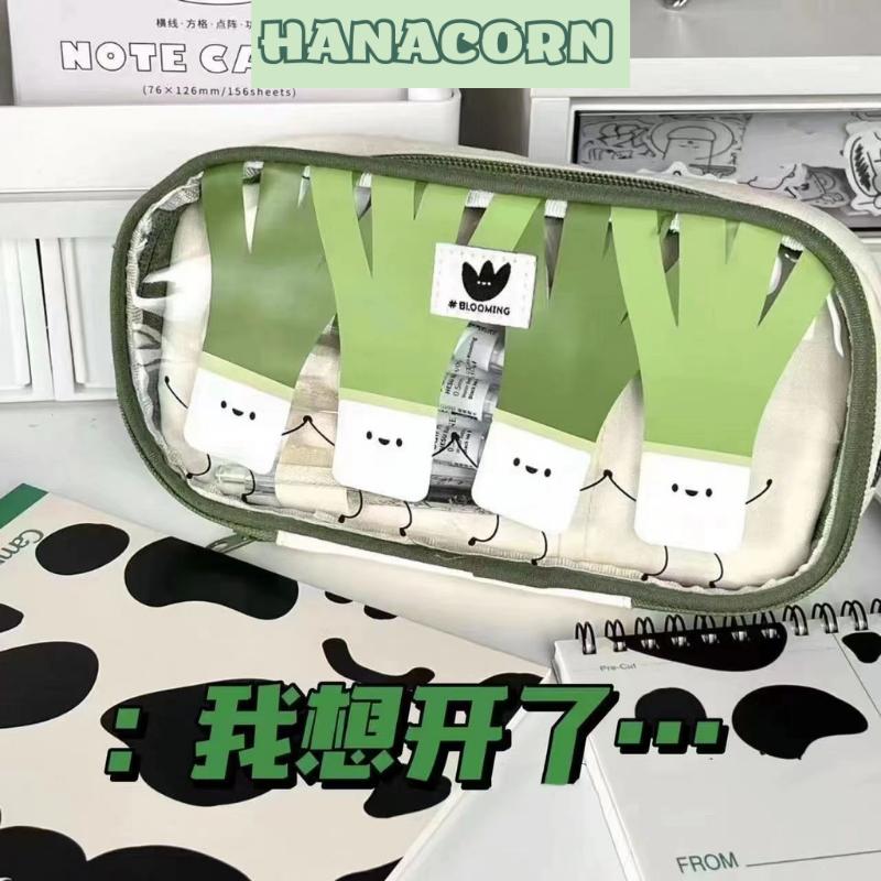 Túi bút MIMISO HÀNH LÁ (HANACORN) - Túi bút, ví bút nhựa trong phối vải canvas