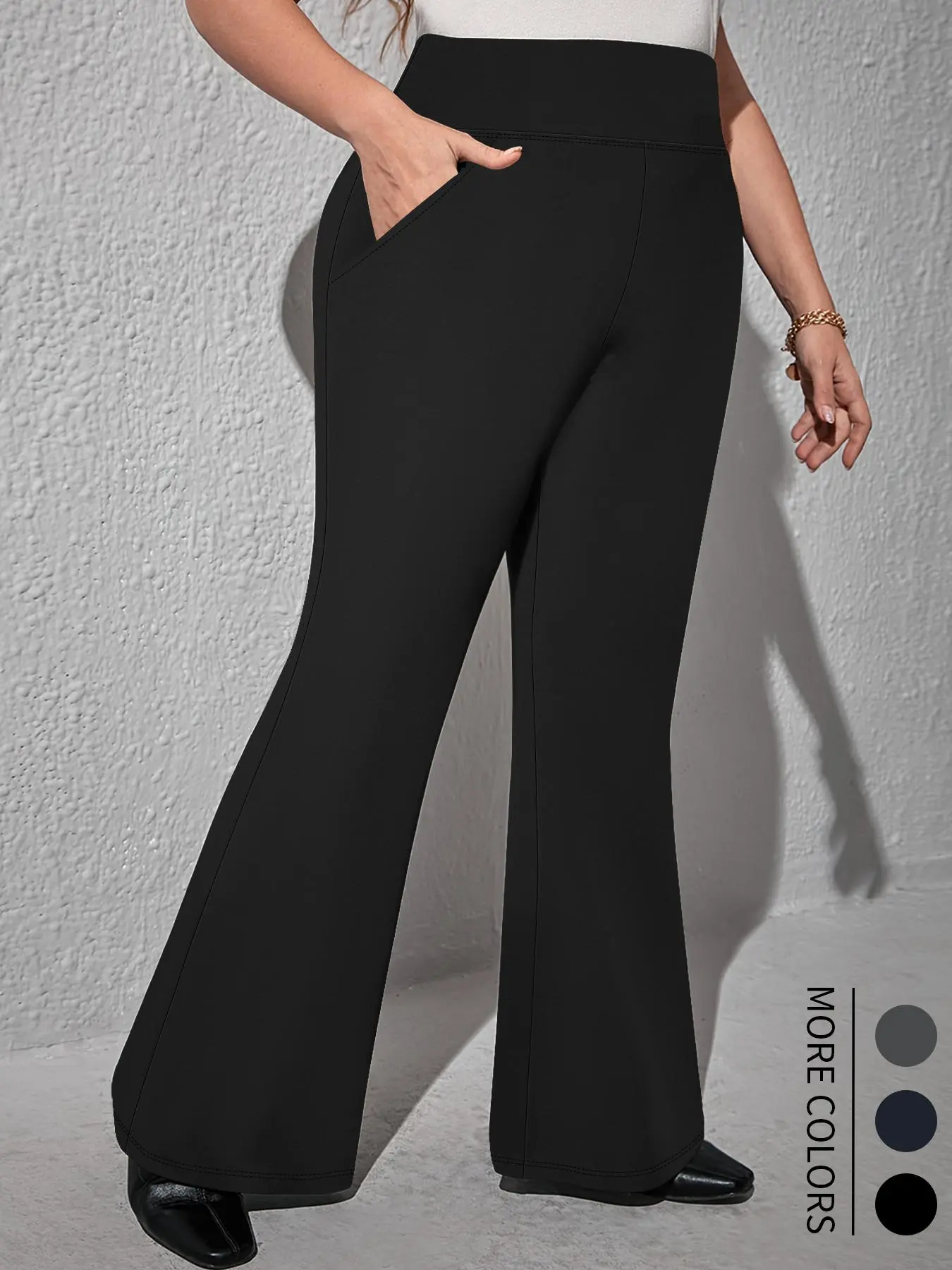 【Plus Size】 Solid High Waist Flare Leg Leggings, Casual Comfy Breathable Bell Bottom Skinny Trouser for Daily Wear, Women's Flares Bottoms for Fall & Winter
