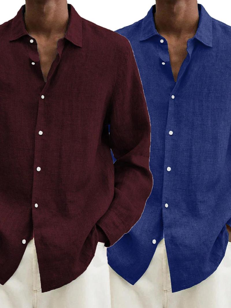Product Introduction of 【Plus Size】 Solid Button Front Shirt, Casual Comfy Long Sleeve Collared Top for Fall & Winter, Men's Clothes for Daily Wear 5