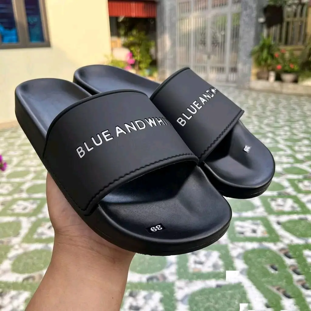 DÉP QUAI NGANG NAM NỮ BLUE AND WHITE HOT 2024 Slipper DéP Đế Bằng Cao Su