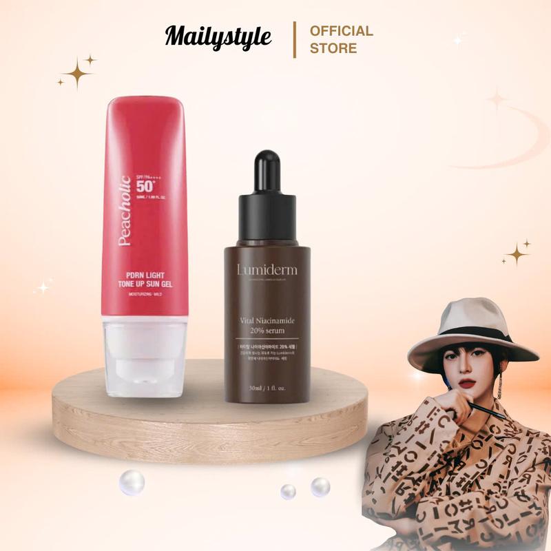 S28_ Combo 1 Tuýp Kem Chống Nắng Nâng Tone Peacholic Spf 50+ Pa++++ Mẫu mới H48 + 1 Chai Serum Niacinamide 20% B3 20% Lumiderm 30ml E94 Skincare
