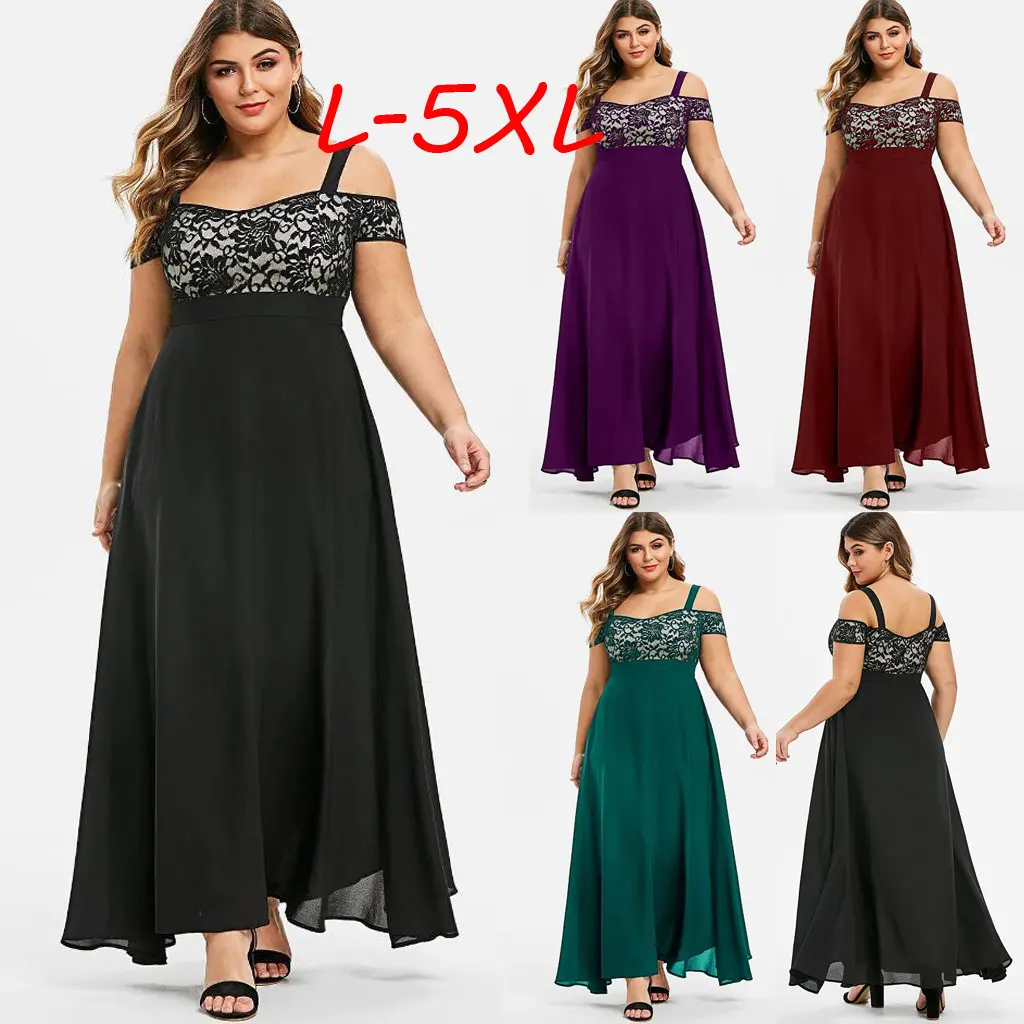 Plus Size Maxi Dress For Women Convocation Outfit Long Dress Cold Shoulder Floral Lace Maxi Party Evening Camis Cute Dress Wedding Party Dress