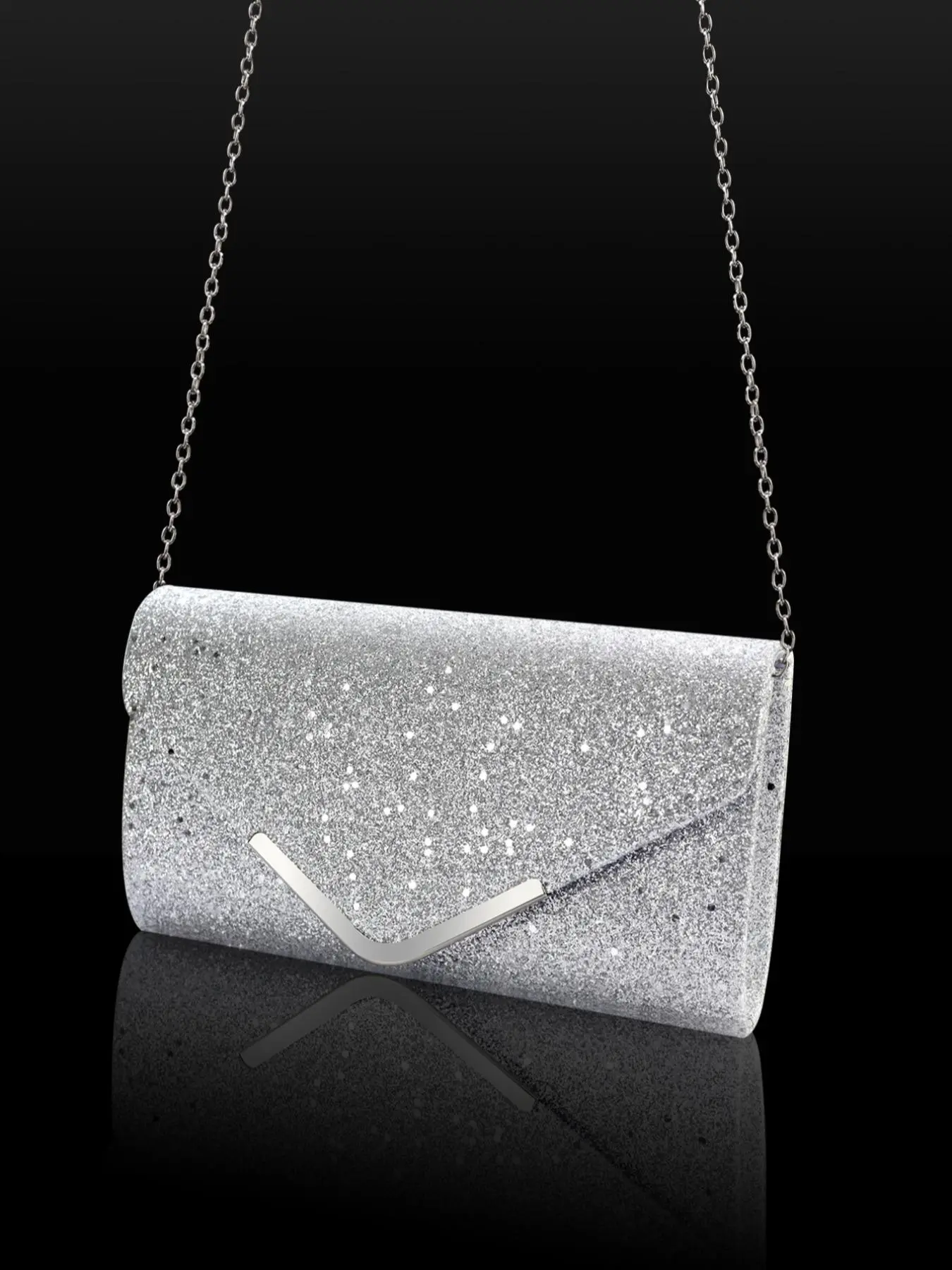 Women's Elegant Glittering Evening Bag, Exquisite Starry Sky Design Clutch Bag with Chain Strap, Trendy Bling Shoulder Crossbody Bag for Party Decoration
