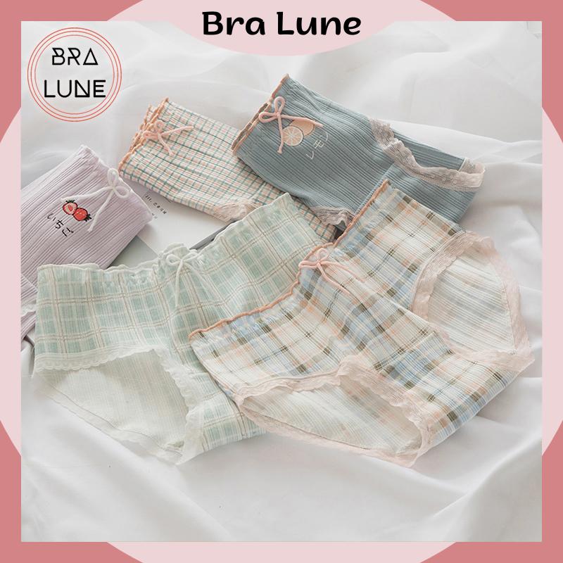 Quần Lót Nữ Cotton Gân Tăm -Họa Tiết Kẻ Caro Lót Kháng Khuẩn BRALUNE Mã 344 Thun Women