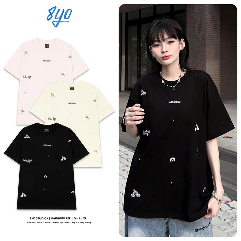Áo Thun Thêu 8YO RAINBOW Tee Unisex Local Brand Cotton Cổ Tròn Nữ Top