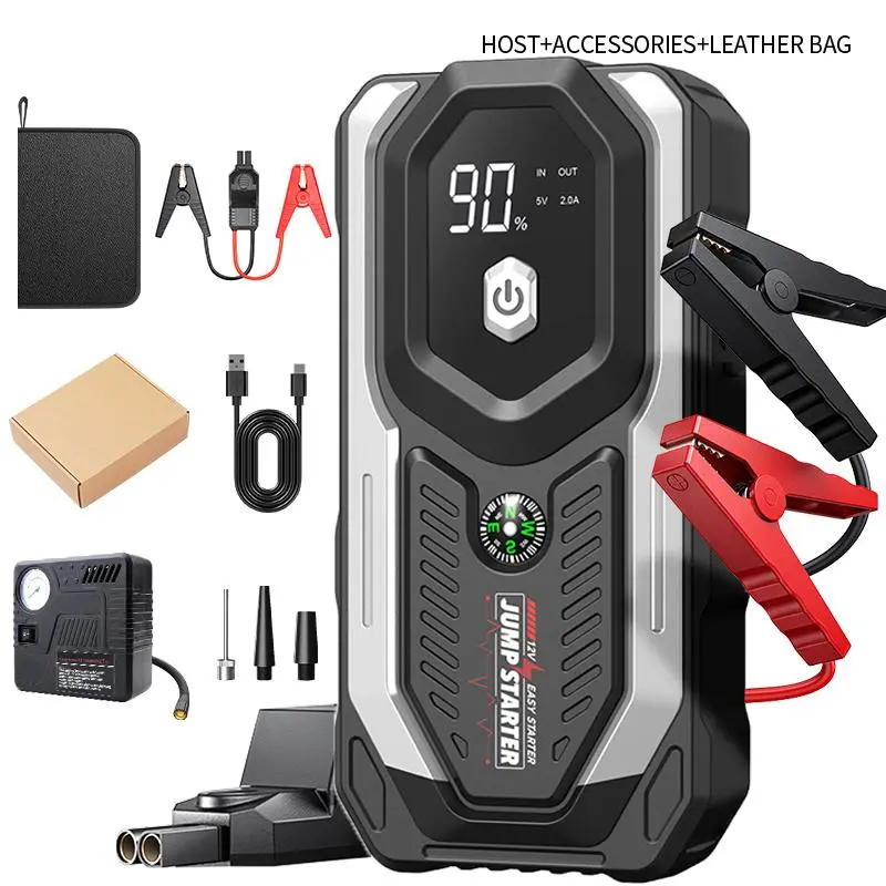 3000A Car Battery Starter, Fast Charging Smart Portable Car Starter Battery Pack with Extended Jumper Cable & Built-in Emergency Light