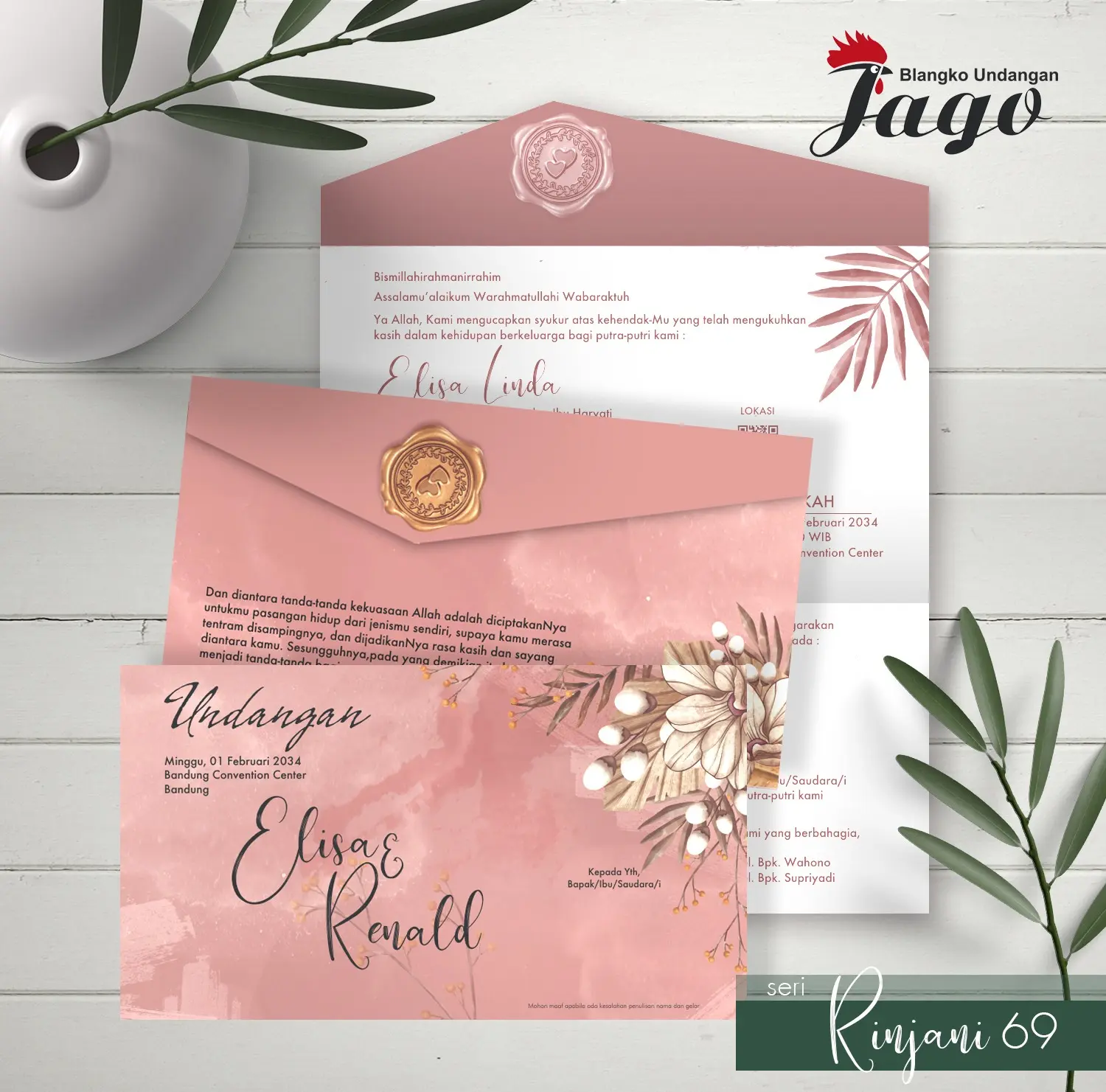 [50 pcs] Undangan Pernikahan Jago 69 Sudah Cetak Siap Sebar bahan Kertas BC Gratis Plastik & Label Nama