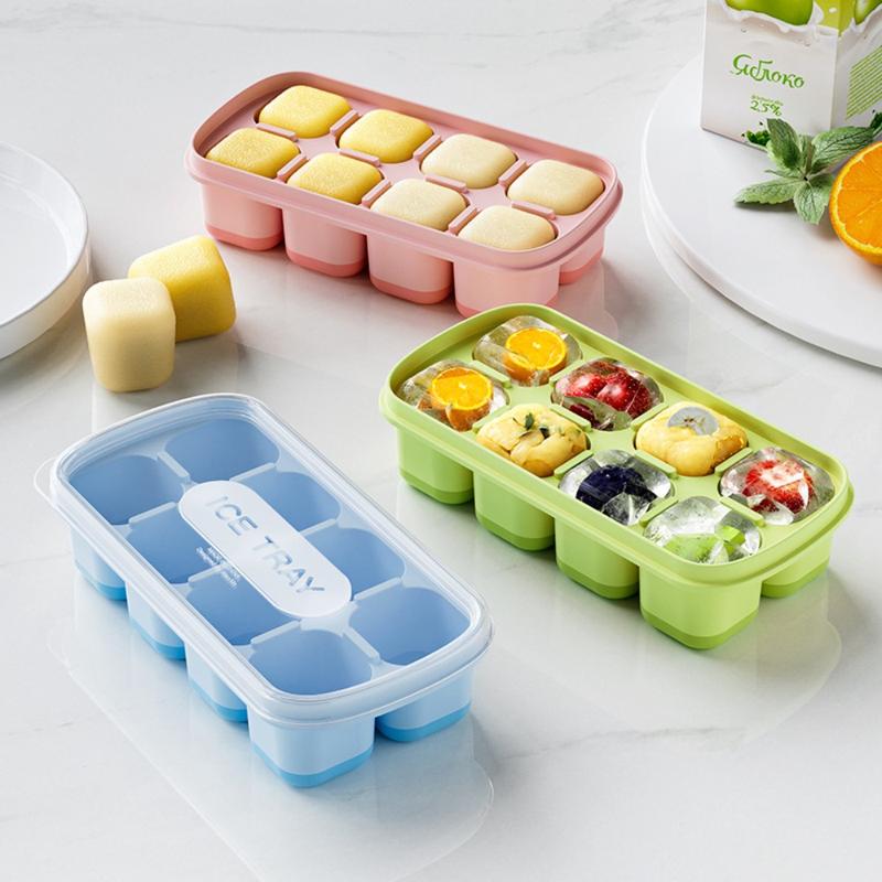 Khuôn Làm Đá, Có Nắp, Chất Liệu Silicon, Tám Ngăn, Cấp Thực Phẩm, Khay Làm Đá Viên, Dùng Trong Nhà Bếp, Chất Lượng Cao 1