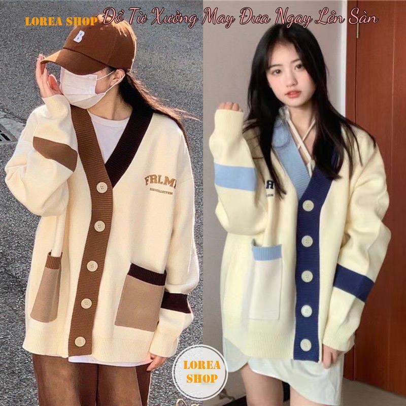 Áo Khoác Cardigan Viền Xanh Nâu FRMLK Form Rộng chất nỉ bông Nữ Top áodạ tweet