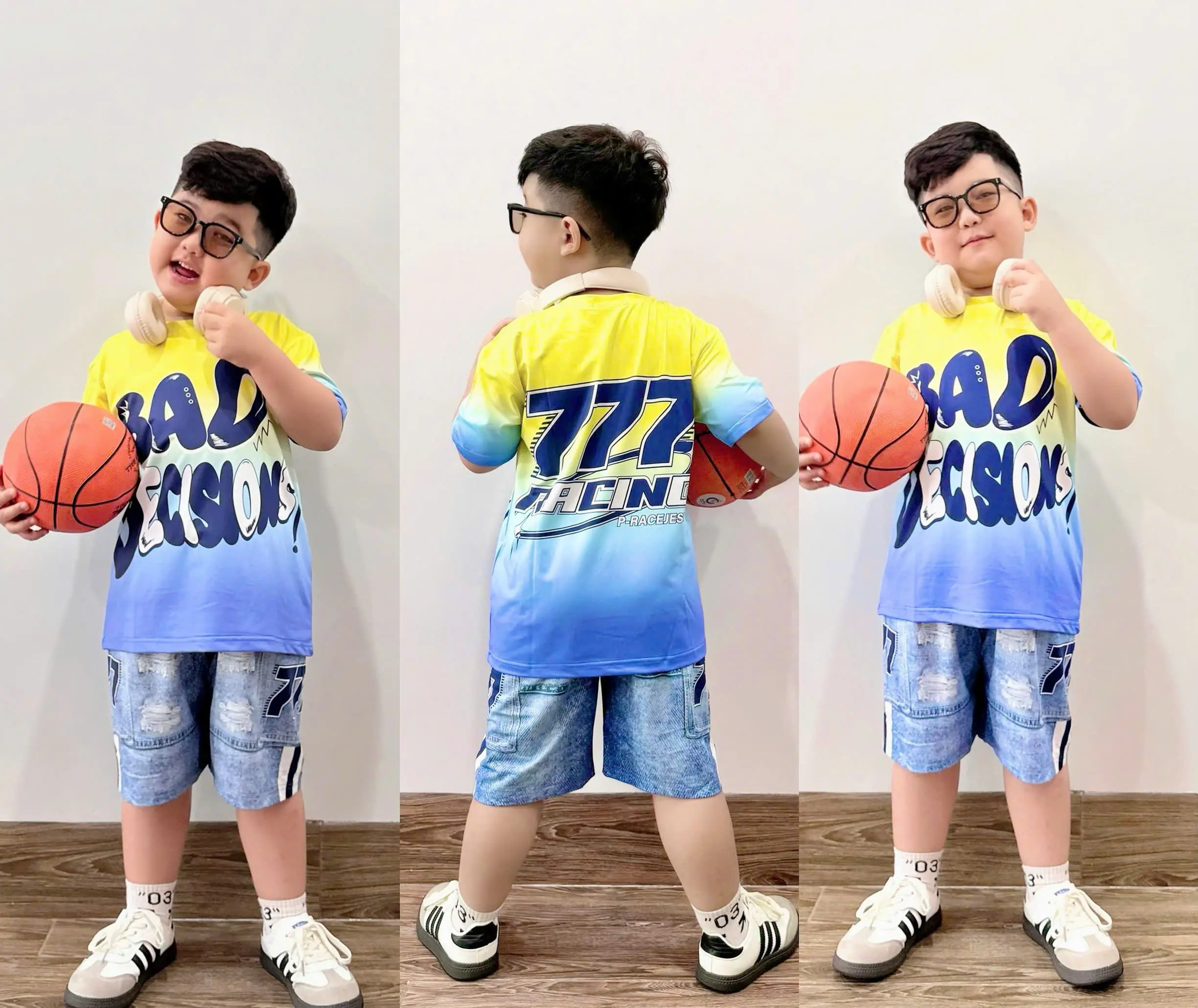 12-45kg Bộ quần áo tết ( quần thun ) bé trai chất thun lạnh thái mặc mát mẻ mềm mịn giả Jean