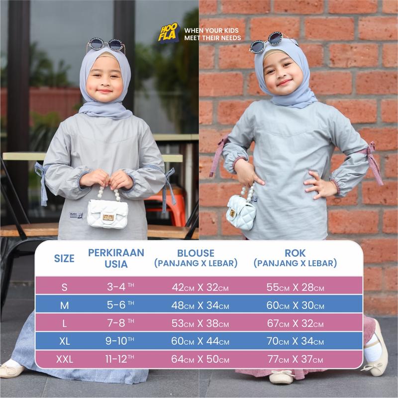 Product Introduction of Hoofla Kids - Setelan Blouse dan Rok Naura Anak Perempuan 3-12 Tahun Maroon Navy Syari Elegan Lebaran Crinkle - Muslim, Gamis 0