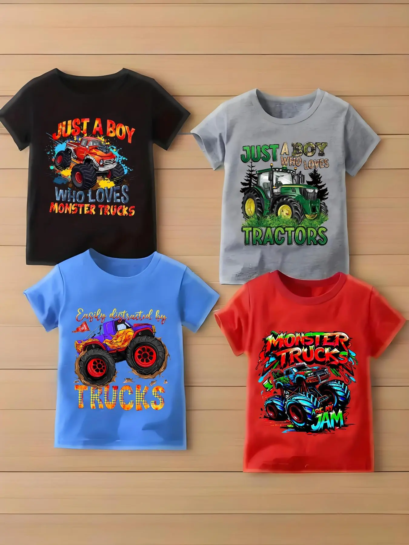Toddler Boy's Cartoon Car & Letter Print Tee Print T-shirts, Casual Short Sleeve T-shirt, Summer Clothes for Kids Outdoor Wear