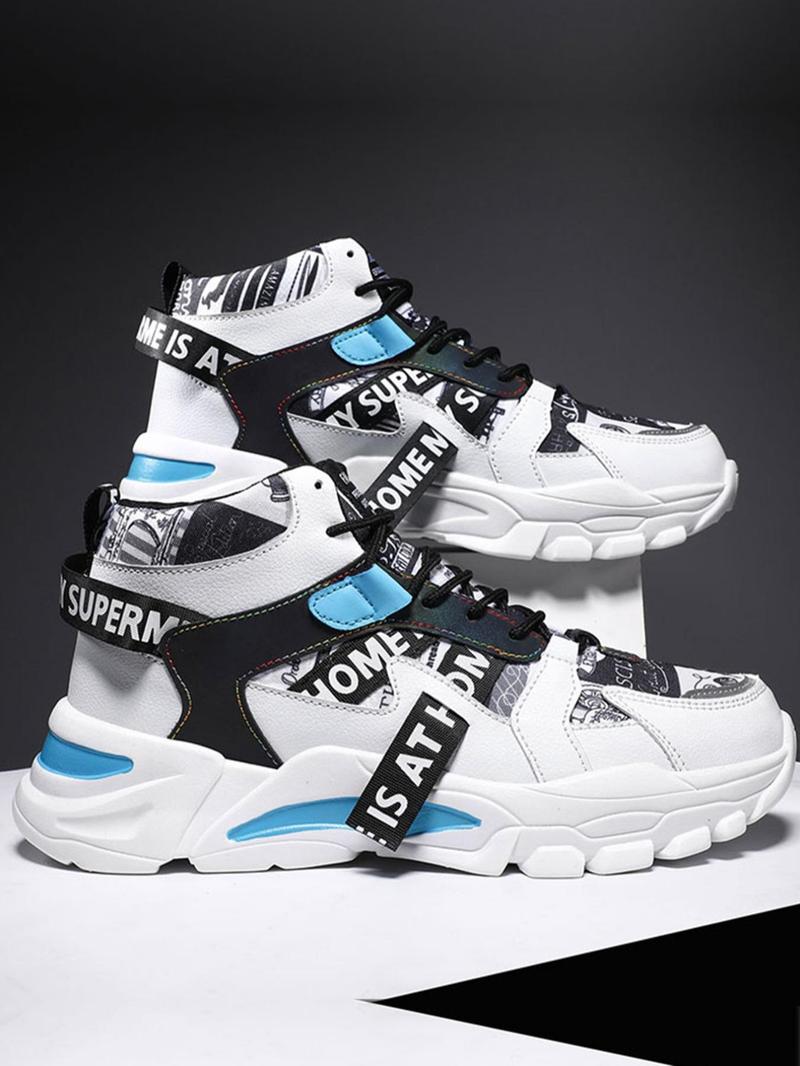 Product Introduction of Men's Fashion Casual Letter Design Patchwork Lace up Chunky Sneakers, Lightweight Breathable Comfortable Sports Running Shoes for Daily Wear 12