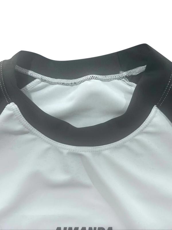 Two-Piece Set Men Swim Trunks, Men's Colorblock Raglan Sleeve Beach Set, Sporty Short Sleeve Tee & Elastic Waist Shorts Set, Quick Drying Swimwear Set, Beach Swimsuit Set for Men 4