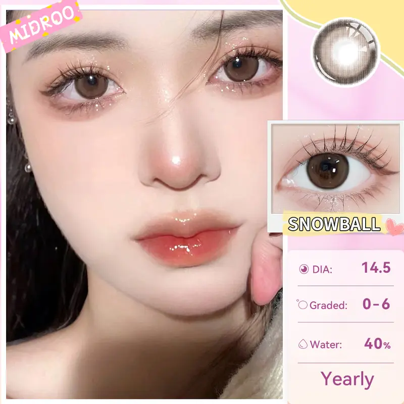 [Mua 1 Tặng 4] Midroo Lens 0-6 Độ Snowball Kính áp Tròng 14.2 Lens Cận Mắt 1 Năm kèm bộ trang điểm 5