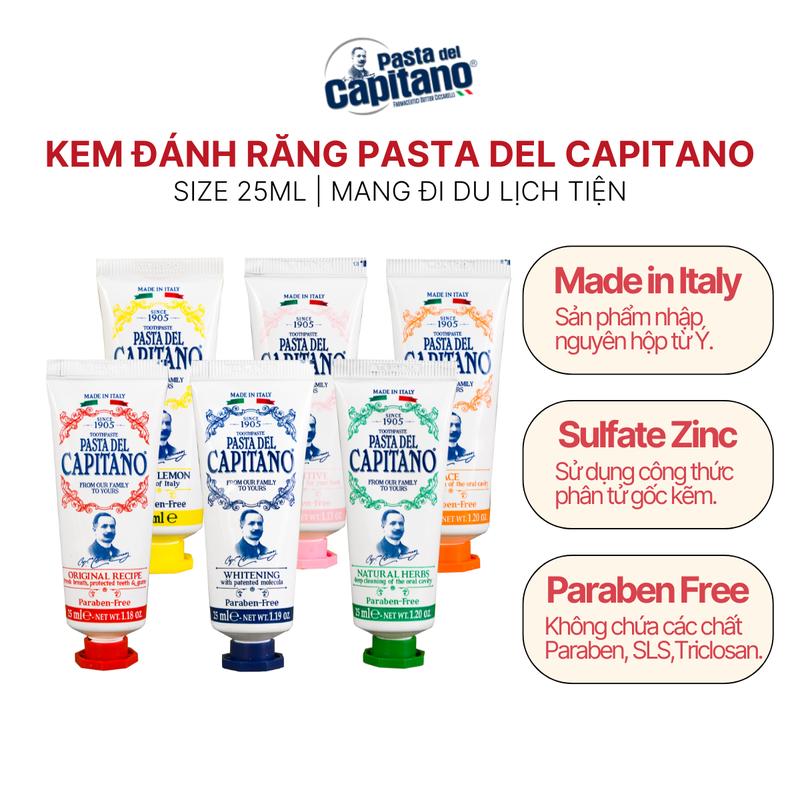 [SIZE DU LỊCH 25ML] Kem Đánh Răng Pasta Del Capitano 1905 Cao Cấp Chứa Flouride, Nhập Khẩu Từ Italia Trắng Răng Nữ Women sản phẩm đơn làm trắng làm trắng răng fast white kem đánh trắng răng