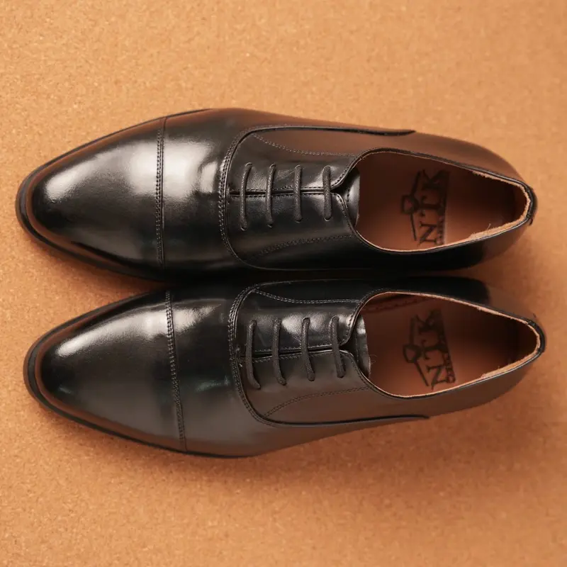 Giày Nam Oxford Captoe Màu Đen Chất Liệu Da Bò Nhập Khẩu Cao Su 2