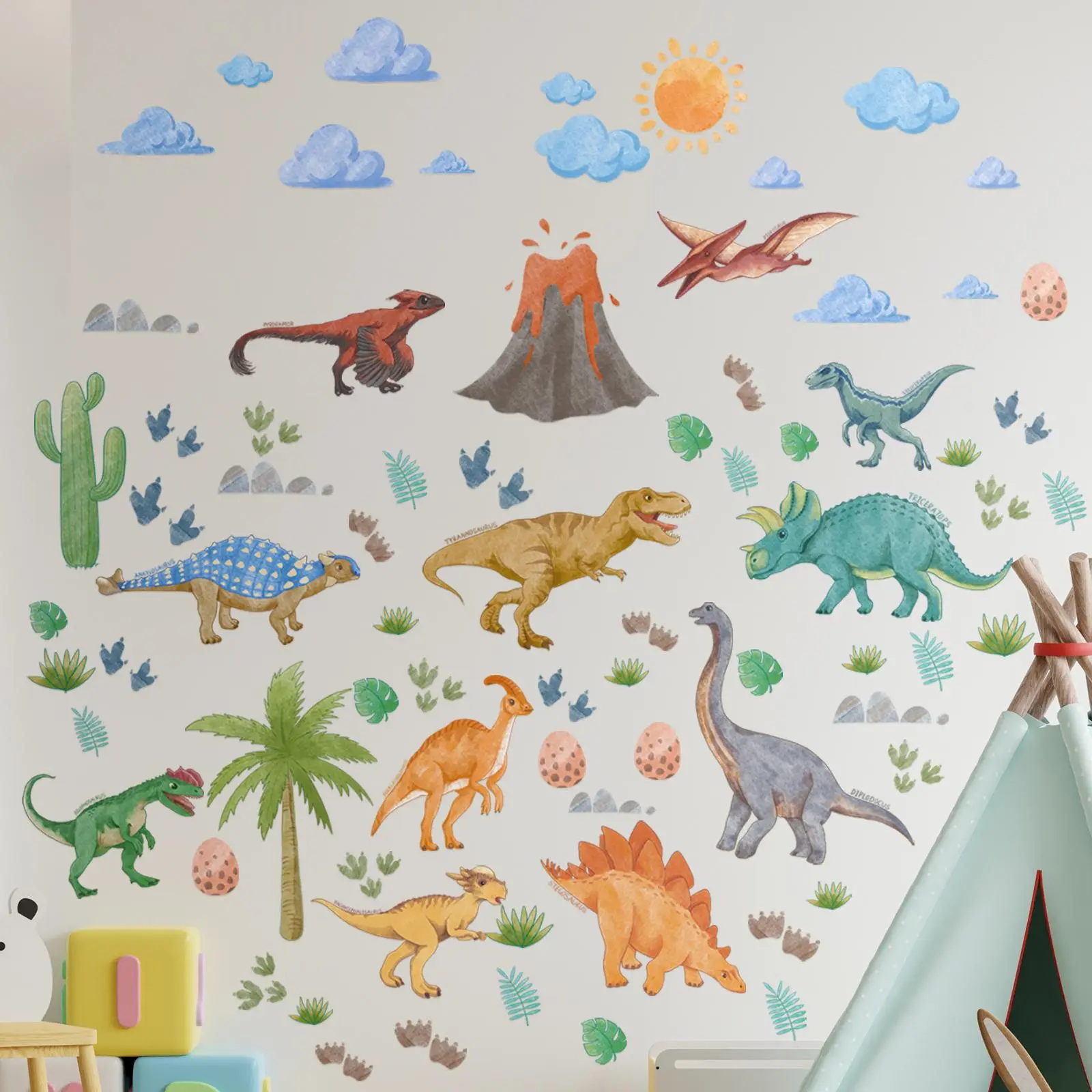 1 Set Cartoon Dinosaur Theme Wall Decorative Sticker For Nursery Baby Bedroom Playroom Classroom, Decoration