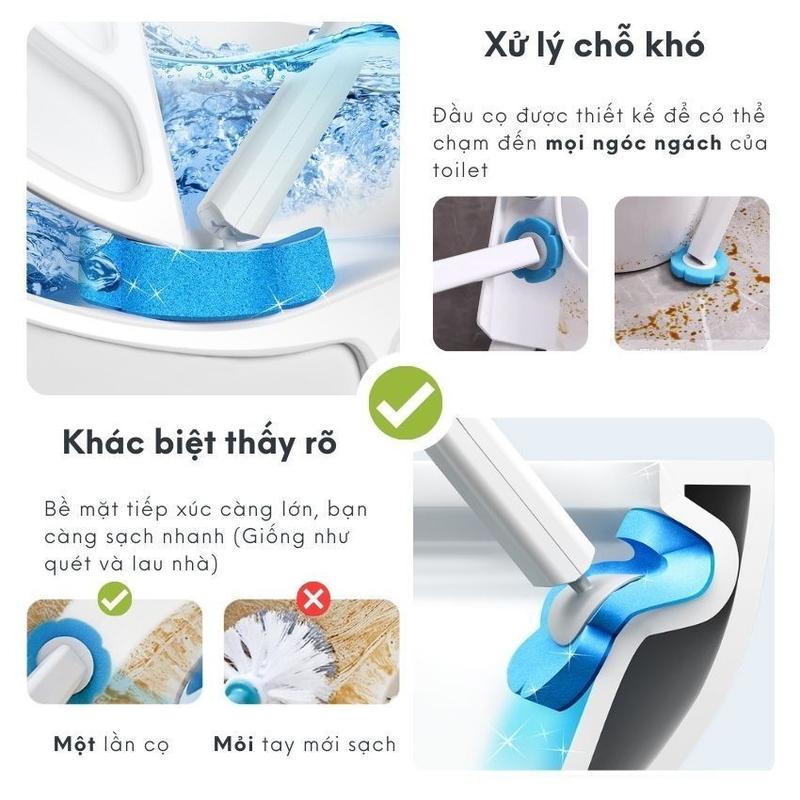Chổi cọ toilet đóng mở tự động tích hợp miếng tẩy rửa, dụng cụ cọ rửa phòng vệ sinh siêu sạch thế hệ mới 4